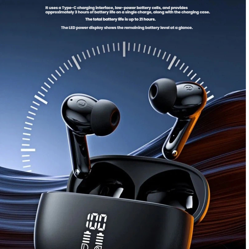 Wireless LED Display Headset Gaming in-Ear Headphones Cordless in-Ear Earphones