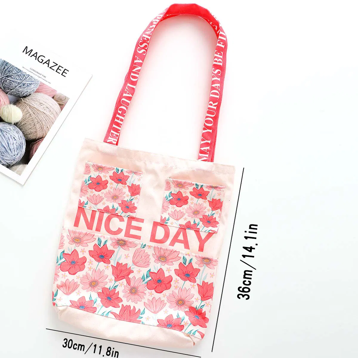 Canvas Bag, Wall-Mounted Storage Bag at The Door, Three Pockets, Can Be Carried and Carried, Multi-Functional Shopping Bag