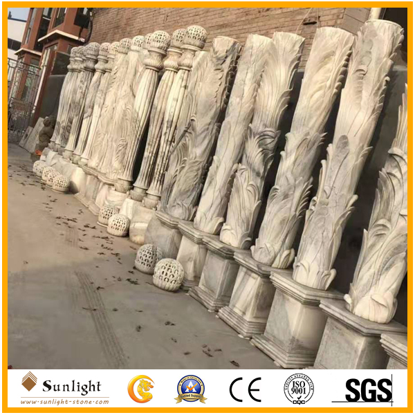 Natural Stone Carving Marble Granite Roman Columns, Solid/Hollow Beige/White Marble Columns
