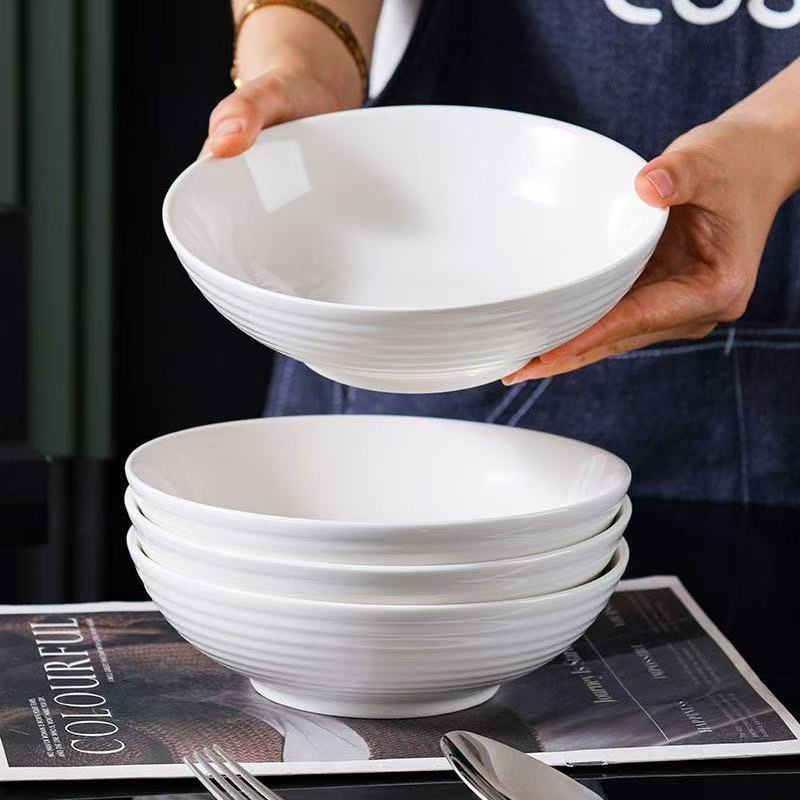 8.75"Soup Bowl White Emboss Ceramics Porcelainware Tableware