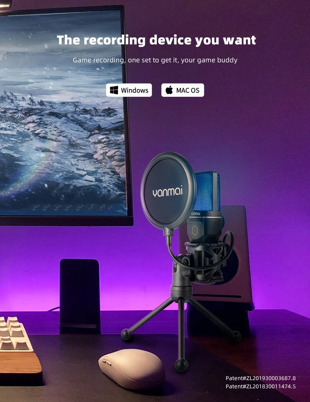 2.4G Wireless Microphone Anti-Slip Tripod USB 5V Power