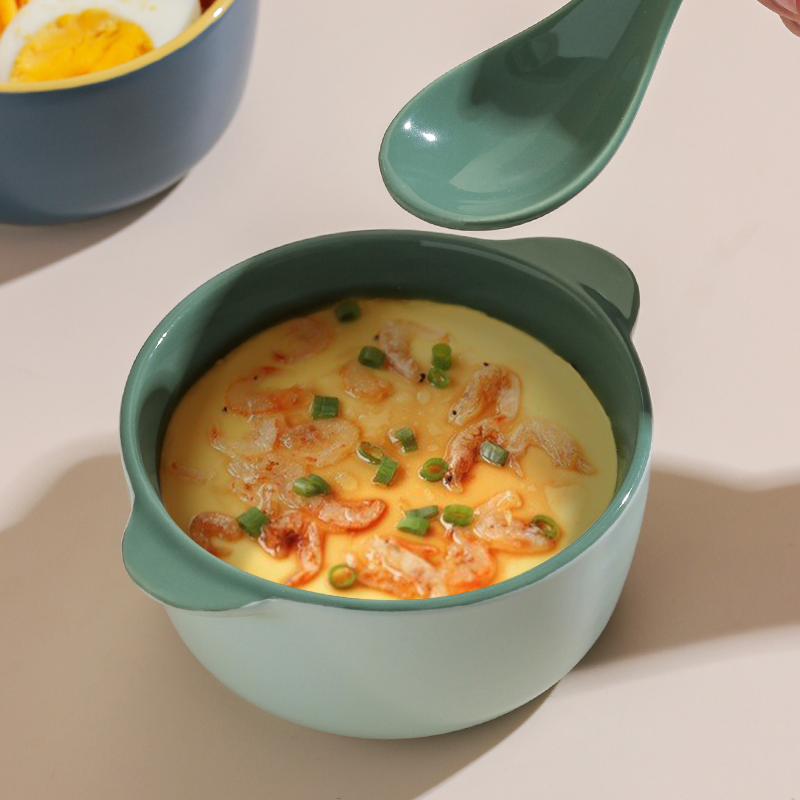Ceramic Anti-Scald Double Ear Small Stew Pot Baking Soup Bowl with Lid
