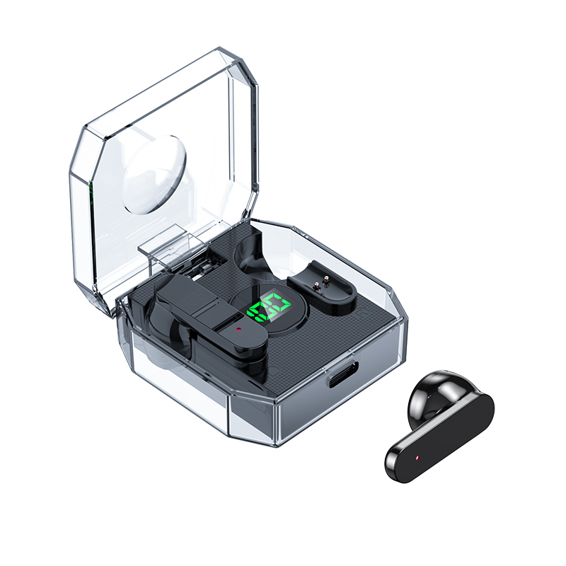 HiFi Stereo Tws Earphones in-Ear Headphones Waterproof Bt 5.3 LED Display Wireless Bluetooth Earbuds with Transparent Case