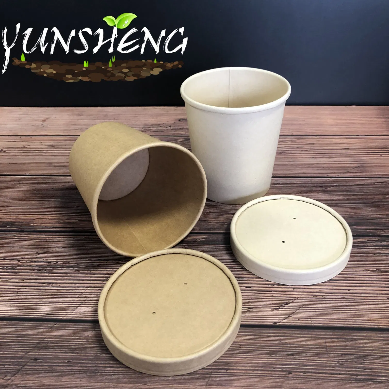 Compostable Degradable Disposable Brown Kraft Paper Cup/Eco-Friendly Customized Light Brown Bamboo Pulp Paper Soup Cup/Ice Cream Cup