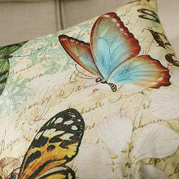 Butterfly Printing Cushion European Style Linen Fabric 100% Polyester