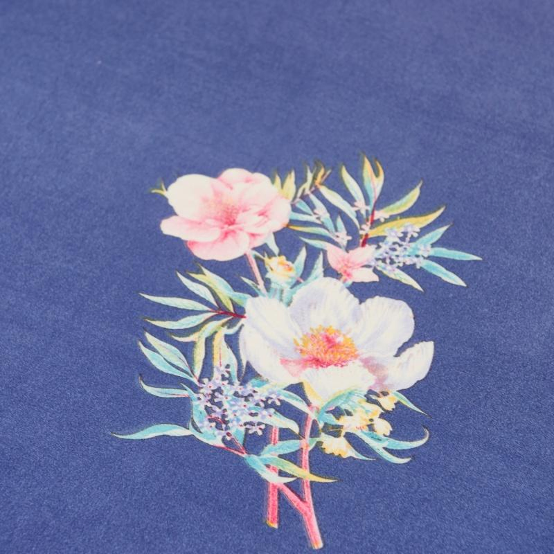 130GSM Soft Brushed Microfiber Duvet Cover Set, Flower Print Pattern Quilt Cover, White/Blue 3-Piece Set