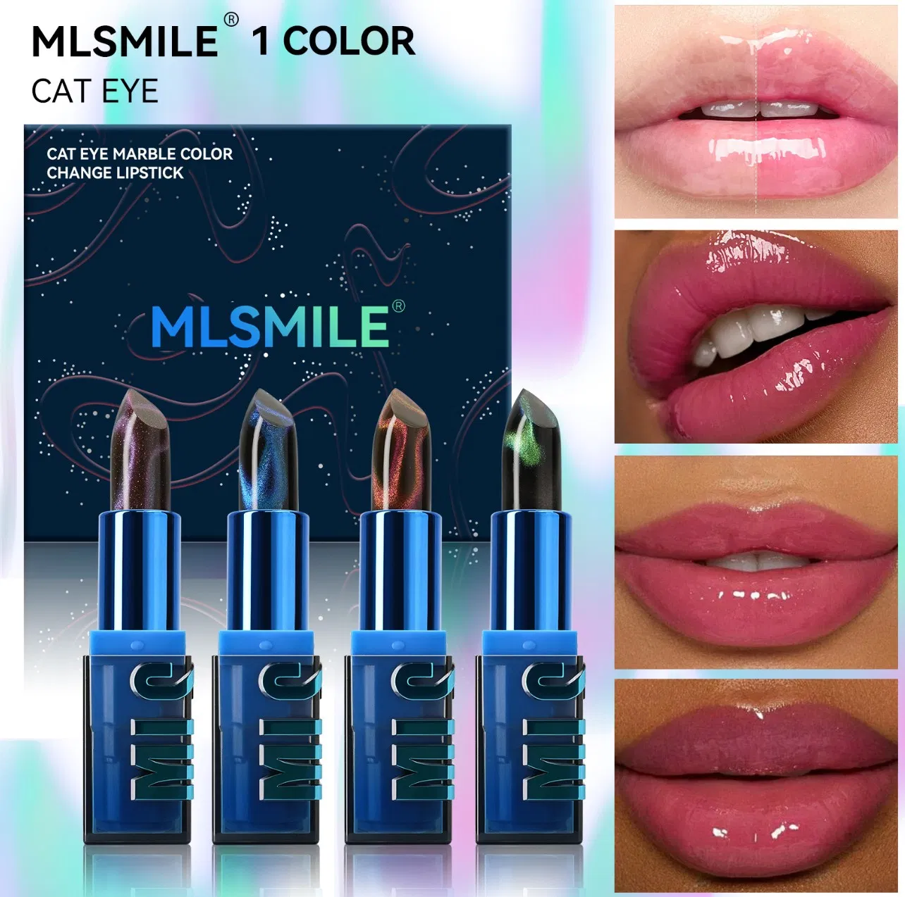 Online Wholesale and Retail 4 Color Eye Cat Set Warm Change Lipstick Transparent Jelly Lipstick Long-Lasting Waterproof Color Changing Eye Cat Lip Balm Set
