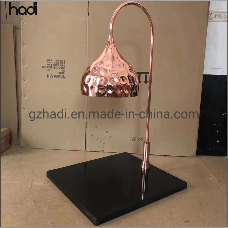 Hotel Supply Luxury Stand Modern Table Lamp Single Food Warming Light Stainless Steel Hammered Rose Gold Infrared Heating Lamp Buffet Catering with Marble Base