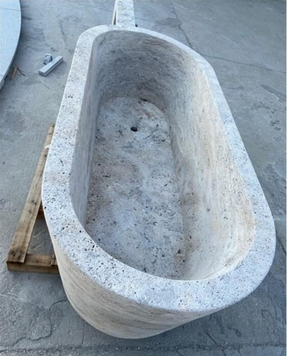 Customized Natural Stone honed/Antique Ellipse Italy Silver Travertine Bathtub for Home/Hotel/House/Resorts/villas Bathroom interior decoration