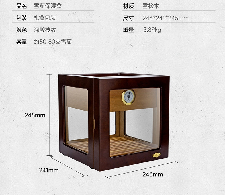 Square 4 Side Glass Windows Cedar Wood Piano Paint Large Cigar Humidor Cabinet