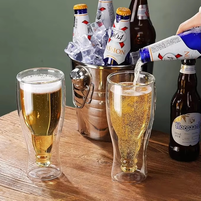New Trend 15.5 Oz Double Wall Insulated Beer Glass Inverted Beer Mugs Upside Down Glasses Beer Cup