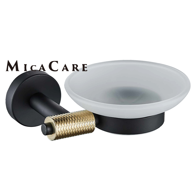 Luxury Frosted Glass Toliet Brush Holder with Decorative Black Bracke