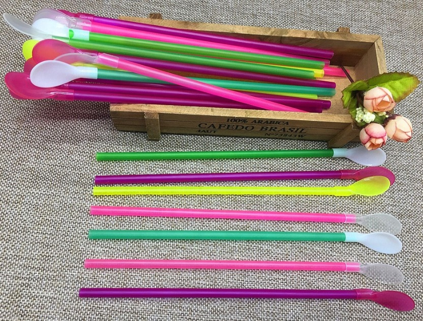 New Design 24cm Disposable Colour Pipette Spoon Ice Cream Spoon Drinking Straw with Spoon