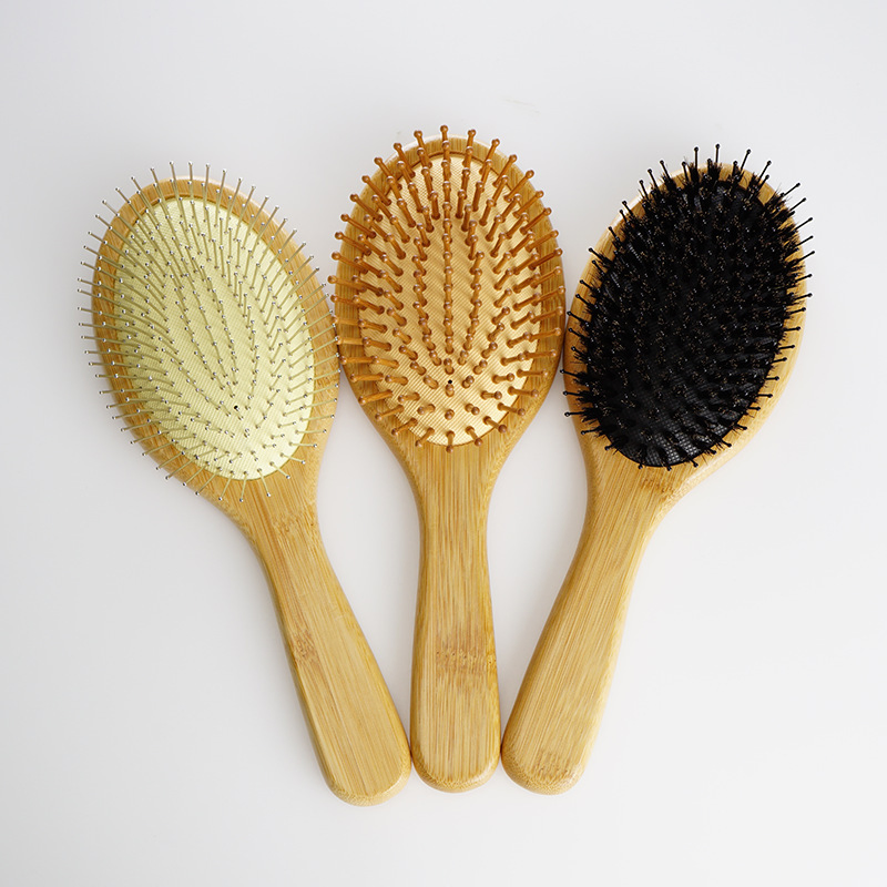 Массажная щетка для волос из бамбука с натуральной щетиной