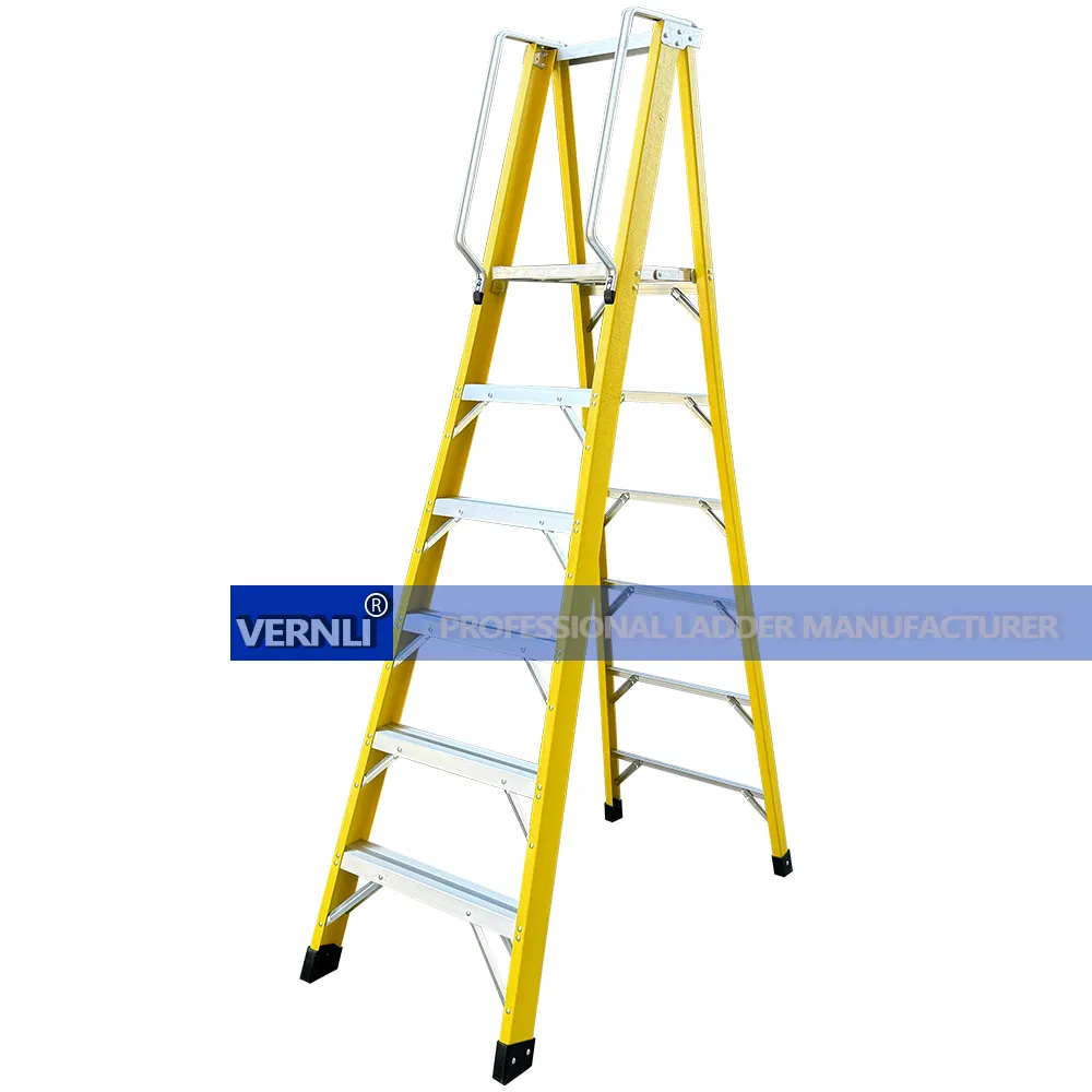 Hot Selling Fiberglass with Handrail Wide Step Safety Platform Ladder