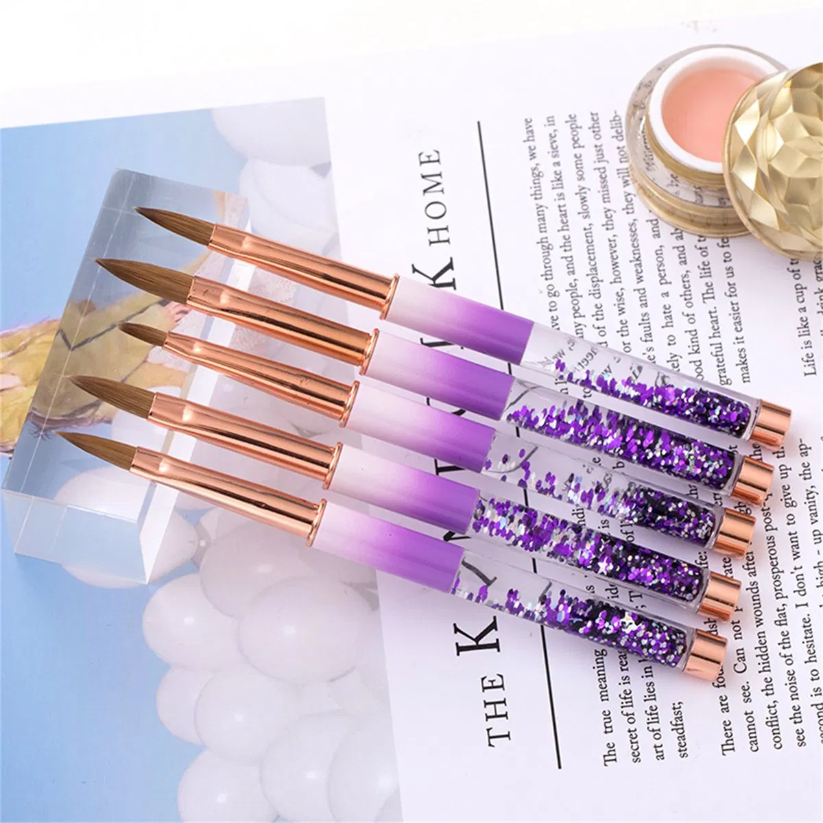 Hot Sale Nail Brush Pen Purple Liquid Quicksand Handle Painting Brushes Kolinsky Acrylic Nair Brush Acrylic