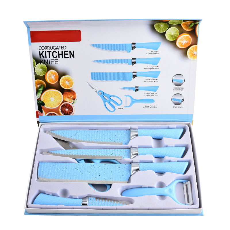 Набор кухонных ножей 6 шт с цветными ручками и антипригарным покрытием