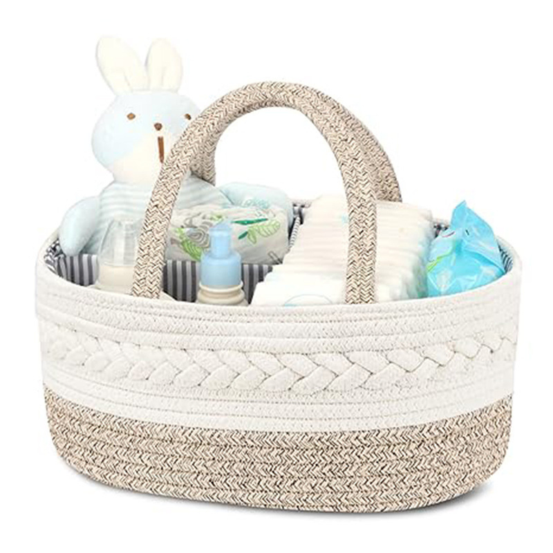Baby Diaper Caddy Organizer Portable Nursery Cotton Rope Storage Basket with Changeable Compartments