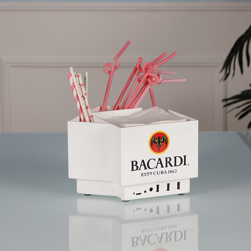 USB Charging Rechargeable Plastic Acrylic Napkin Straw Tissue Stirrer Holder Bar Caddy for Caperdonich Silver Wolf Pierre Patou
