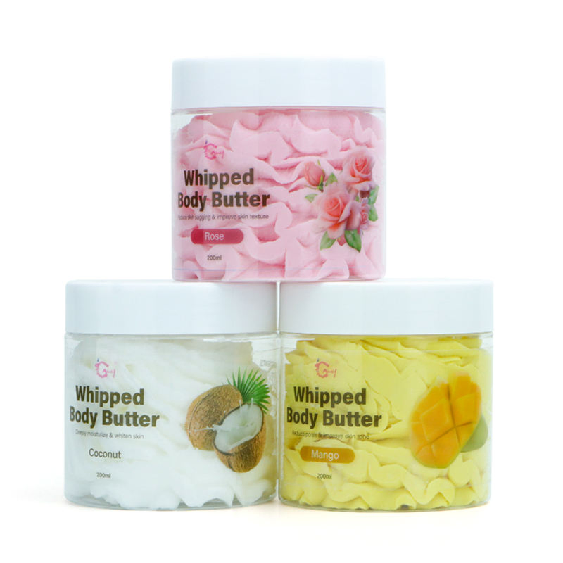 Organic Vegan Cocoa Butter Body Lotion for Black Skin Private Label Body Butter Jars with Loqo 200 Ml Custom Label Body Butter