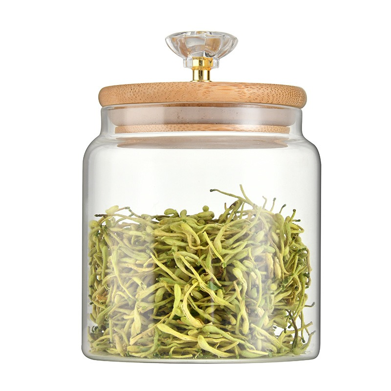 Airtight Storage for Food and Accessories Round Glass Jar with Wooden Lid