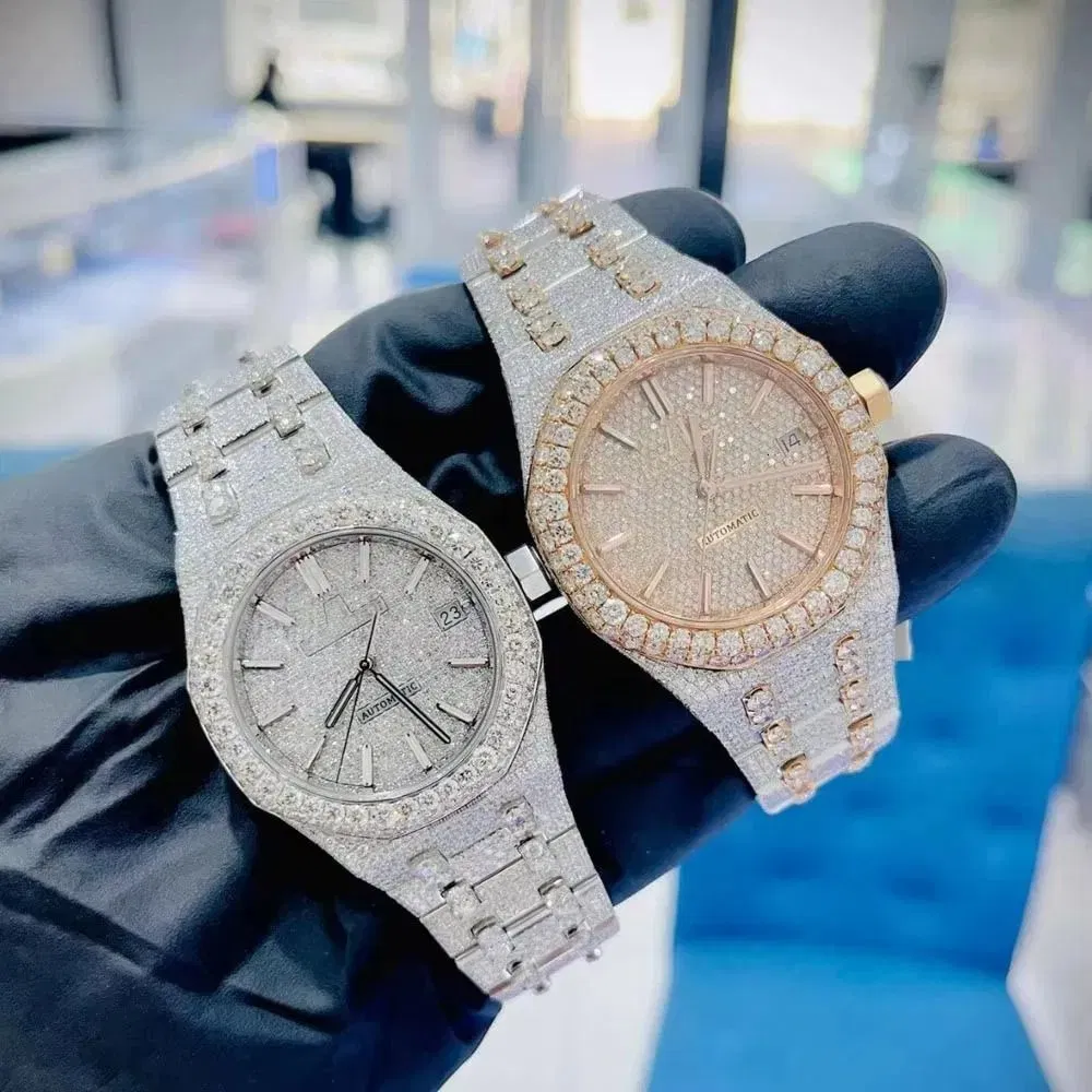 High Quality Stainless Steel Iced out Moissanite Watch Vvs Clarity Studded Analog Watch Elegance Aaaa+ Wrist Watch Wholesale Clone Watches