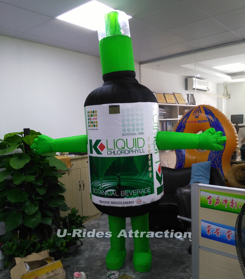 Funny Bottle Shaped Human Inflatable Walking Cartoon with Built in Fans for Amusement Parks Festivals