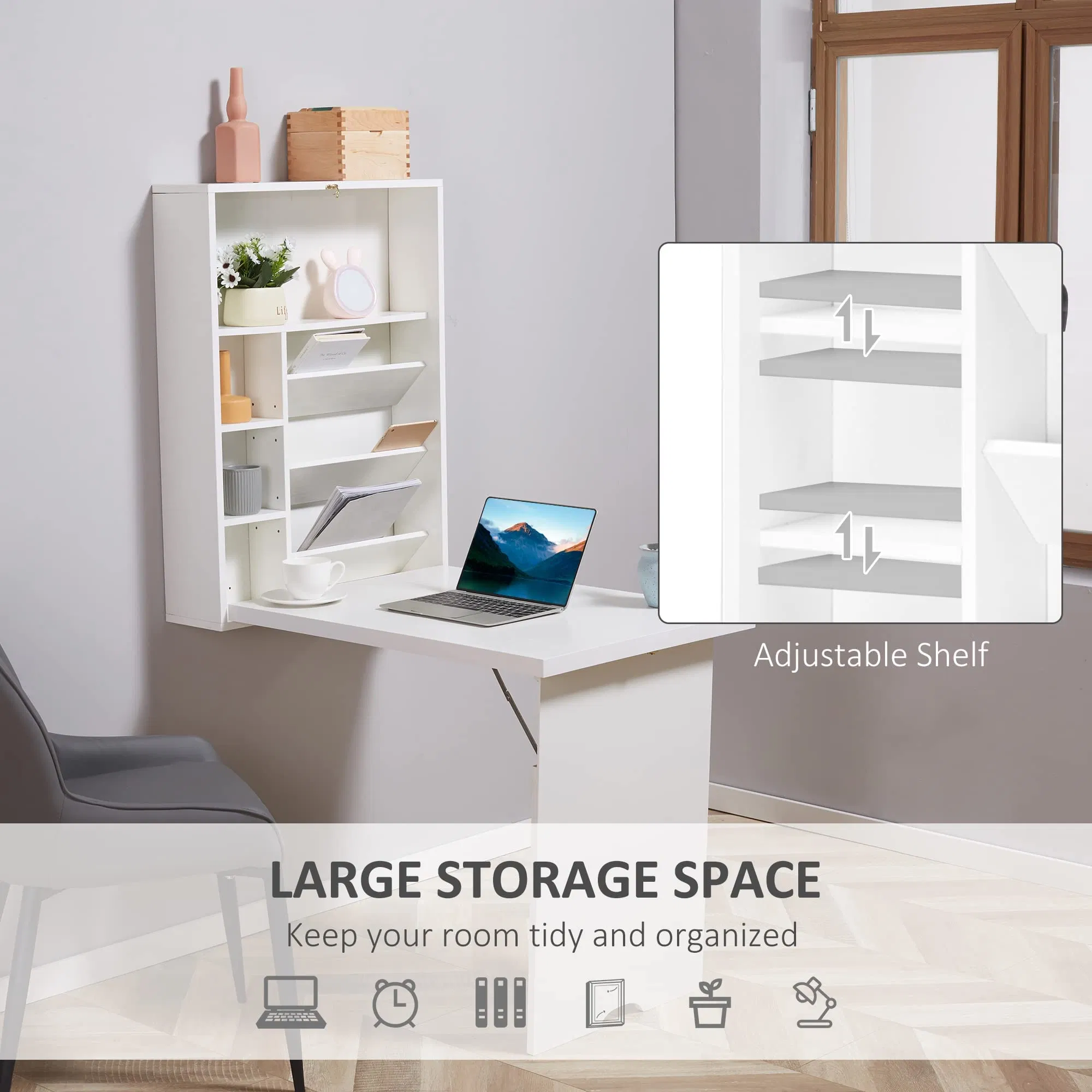 Compact Wall Mounted Convertible Desk Storage White Baby Changing Station