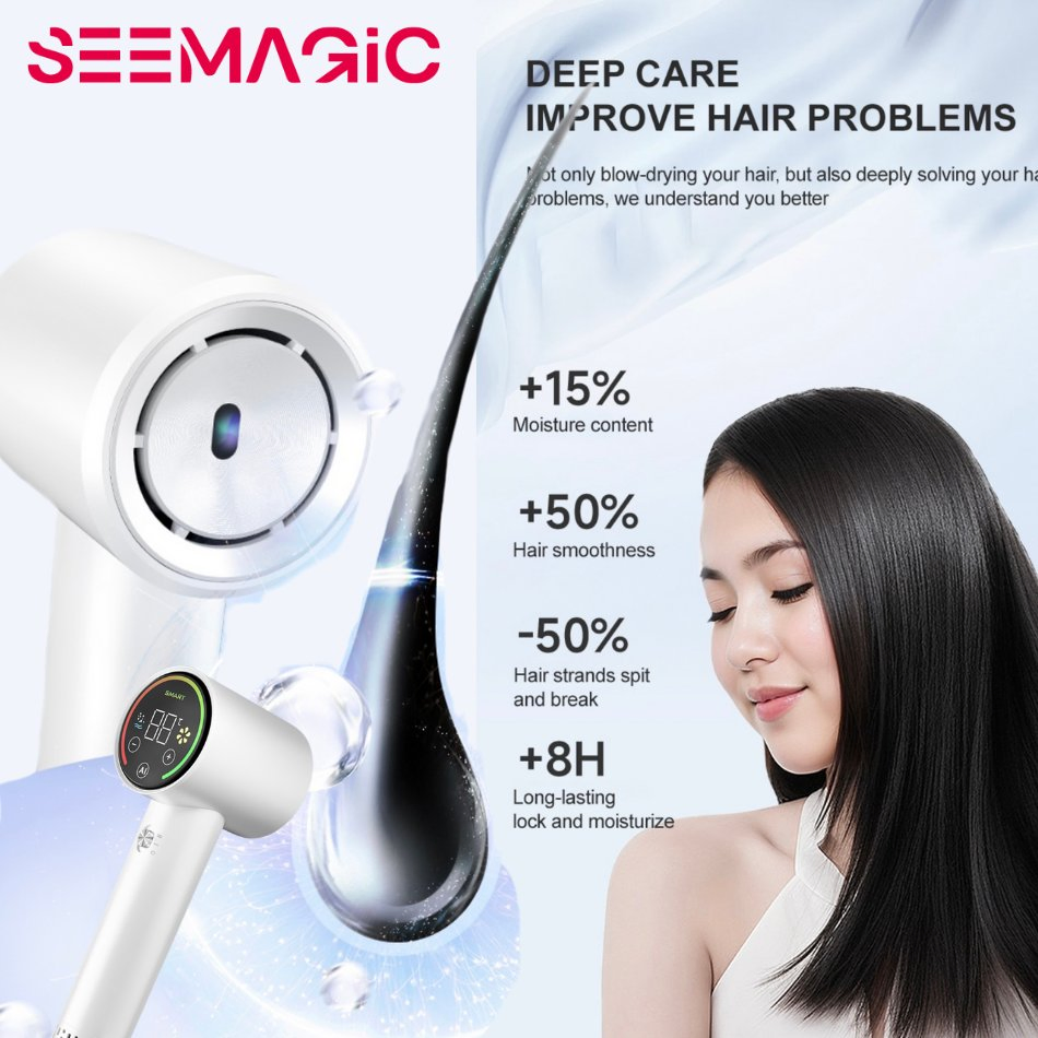 Seemagic Ai High-Speed Hair Dryer 110000 Rpm Negative Ionic Plasma Low Noise Personal Care Ai High-Speed Hair Dryer Hair Product Hairdryer