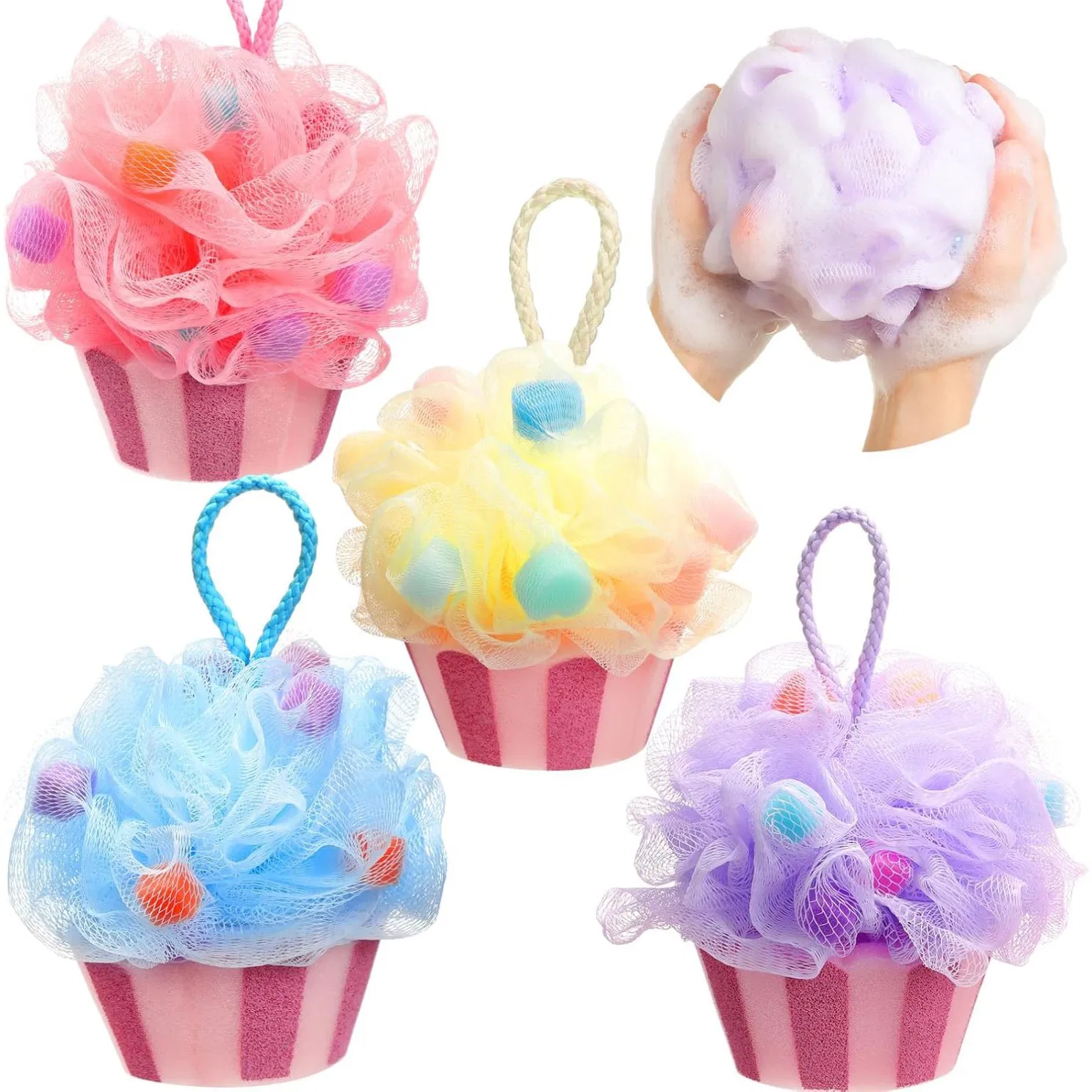 Cute Cupcake Shaped Cartoon Durable Bath Loofah Sponge