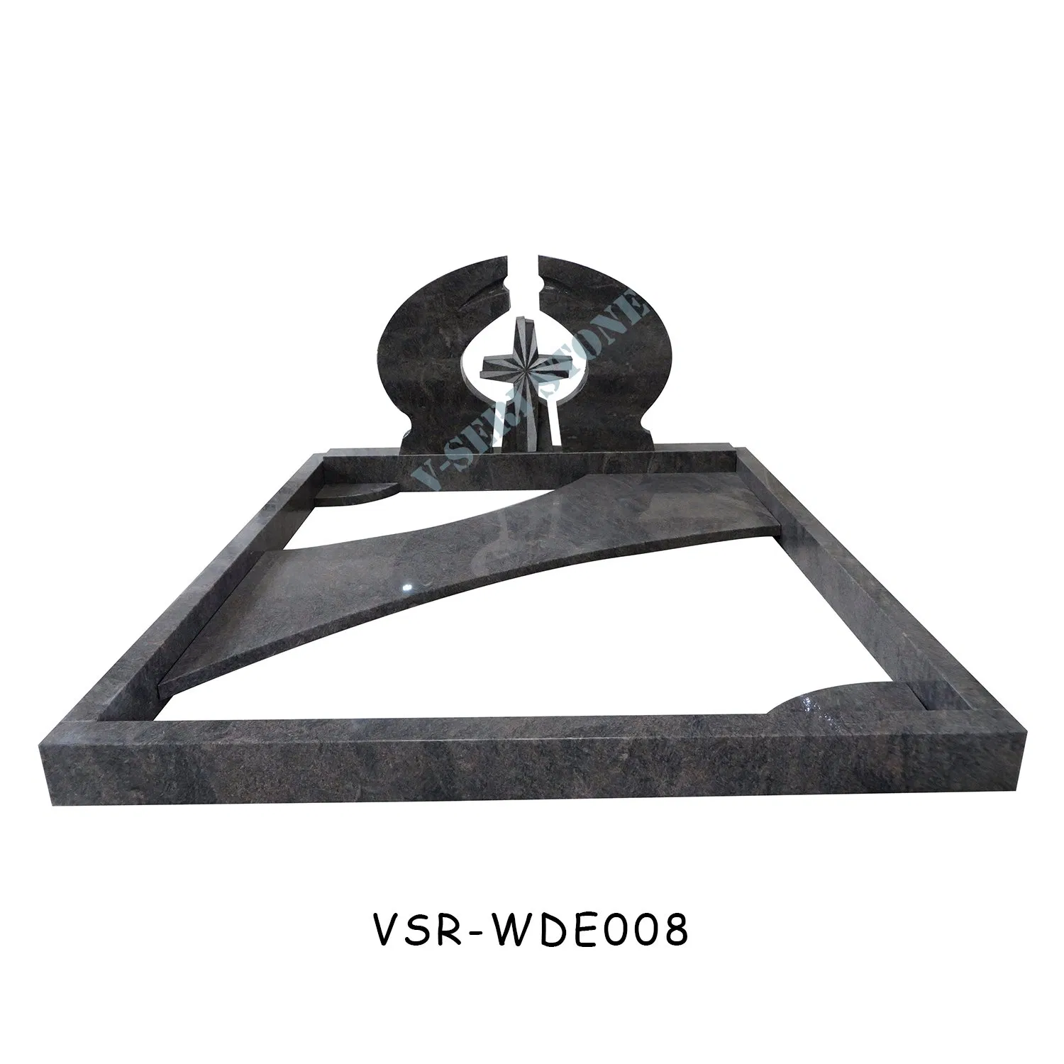 India Black Granite Hands Holding Heart Monument Headstone with Roses Carving