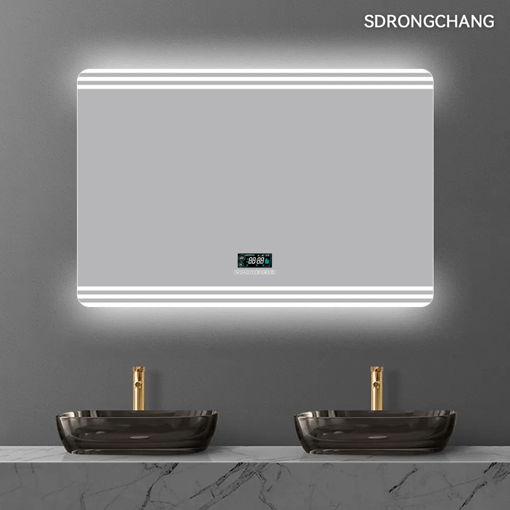 Factory Custom Size Smart Mirror Light Vanity Mirror Bathroom with LED Display Waterproof Fog Mirrors