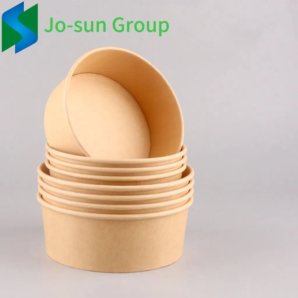 Jo-Sun Wholesale Logo Printed Kraft Paper Bowl with Lid Environmental Material Disposable Brown Kraft Paper Salad Bowl
