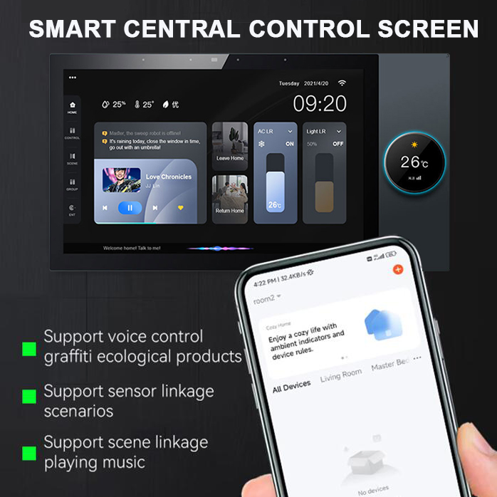 Tuya Smart Home Zigbee 4-Way Speakers Multi-Functional Tuya Android 8 Inch Central Control Panel with Music Background for Smart Home