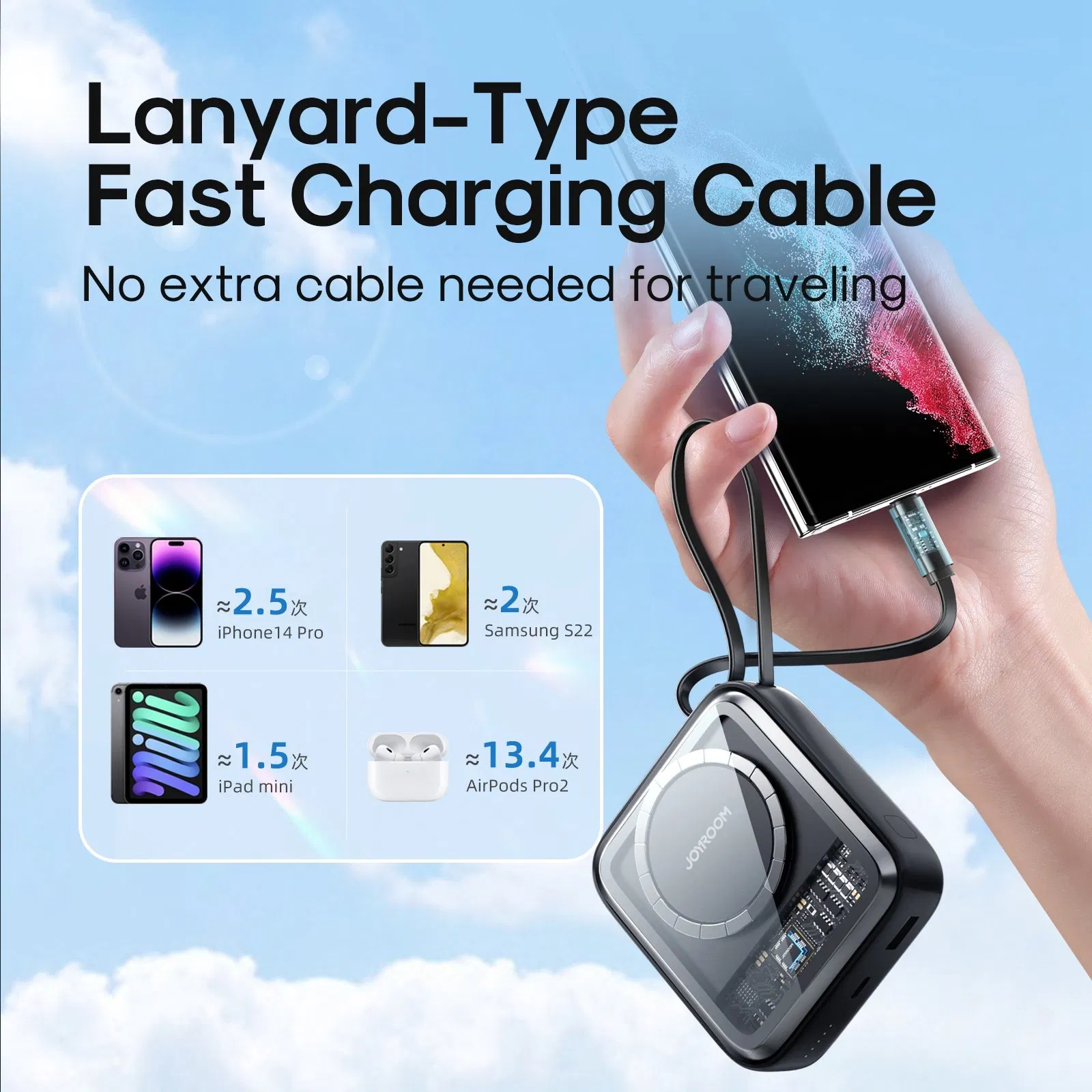 Joyroom Jr-L006 10000mAh Fast Charging Power Bank Clear Design QC 3.0+Pd 22.5W Magnetic Wireless Portable Charger Equipped with Type-C Cable