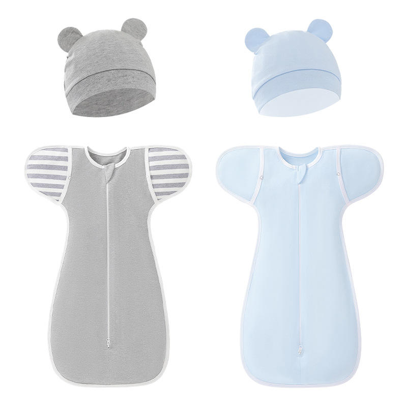 2.5tog Soft Cotton Baby Blanket Sleeping Bag Swaddle with Matching Hat Set