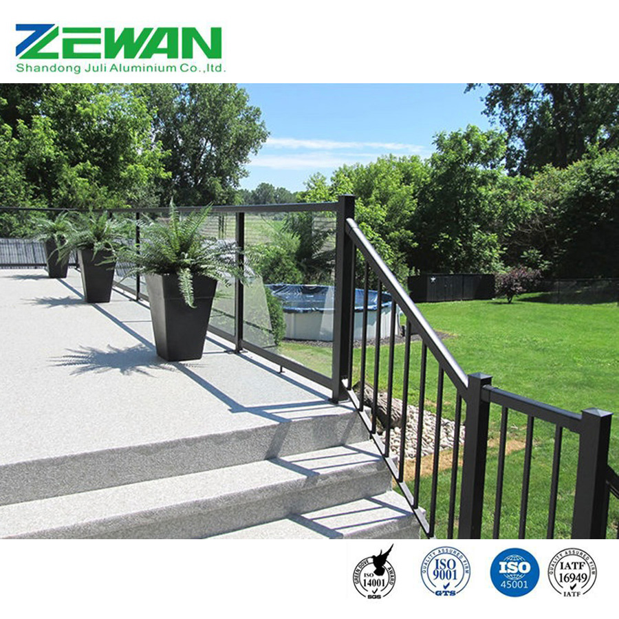 Modern Design Aluminum Balcony Deck Glass Balustrade Aluminium Handrail Railing for Stairs