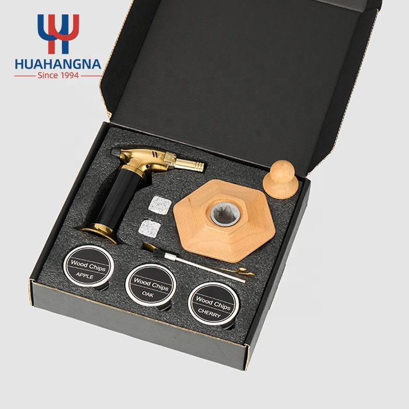 Old Fashioned Chimney Drink Smoker Infuser Smoking Saucer Set Bar Whiskey Smoker Gifts Box with Chips