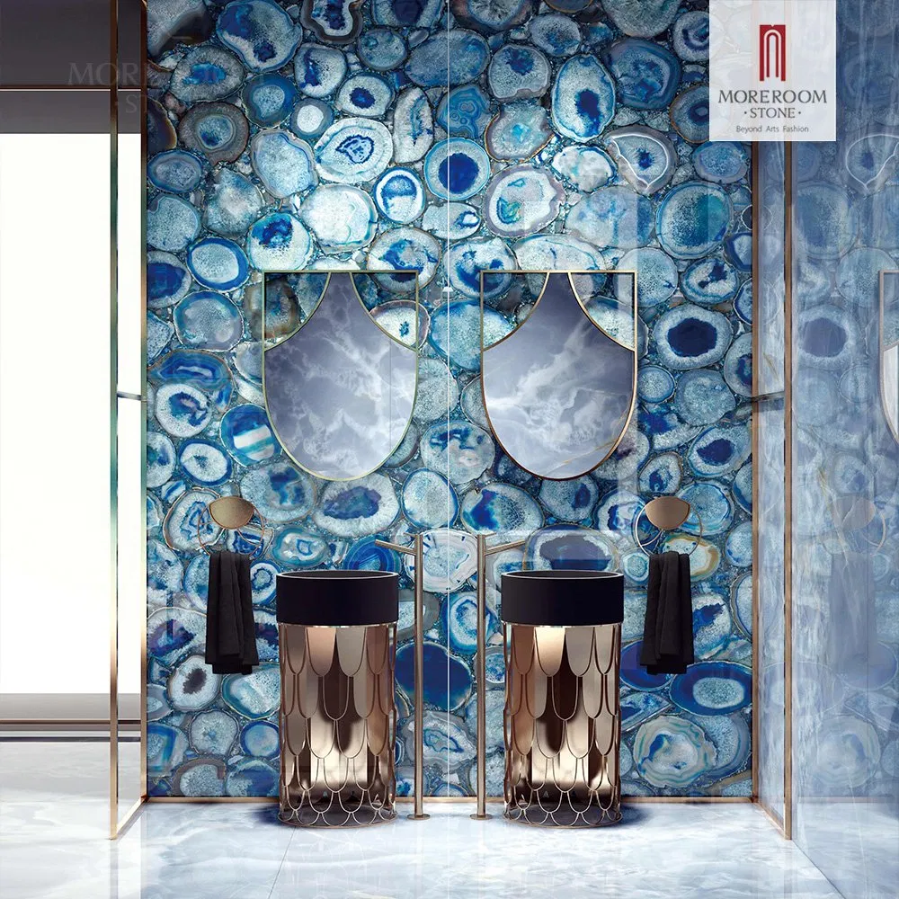 2800X1200mm Artificial Blue Agate Gemstone Wash Basin Stone Sink Vessel Sintered Slab for Bathroom Vanity Cabinet