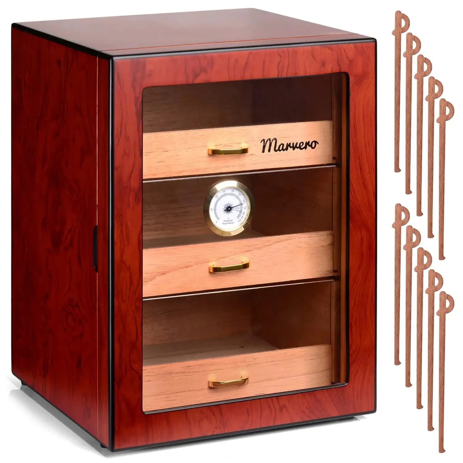 Antique Cigar Humidor Box with Digital Hygrometer for Cigar