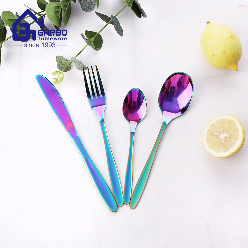 High-Quality PVD Material Rainbow Colored Stainless Steel Flatware Set Tableware Dinnerware Stainless Steel Fork Knife Spoon