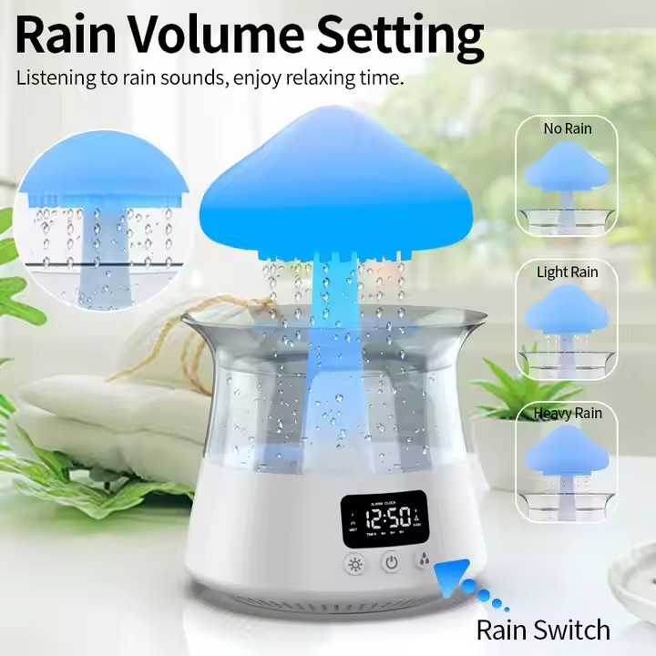 2026 Household Ultrasonic Cool Mist Sprayer Clock Essential Oil Aromatherapy Raindrop Cloud Humidifier with Remote Control