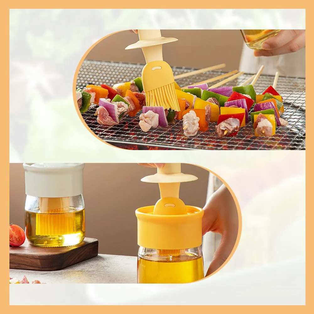 200ml Wide Mouth Oil Jug Olive Oil Bottle Food Grade Glass Oil Bottle with Silicone Brush