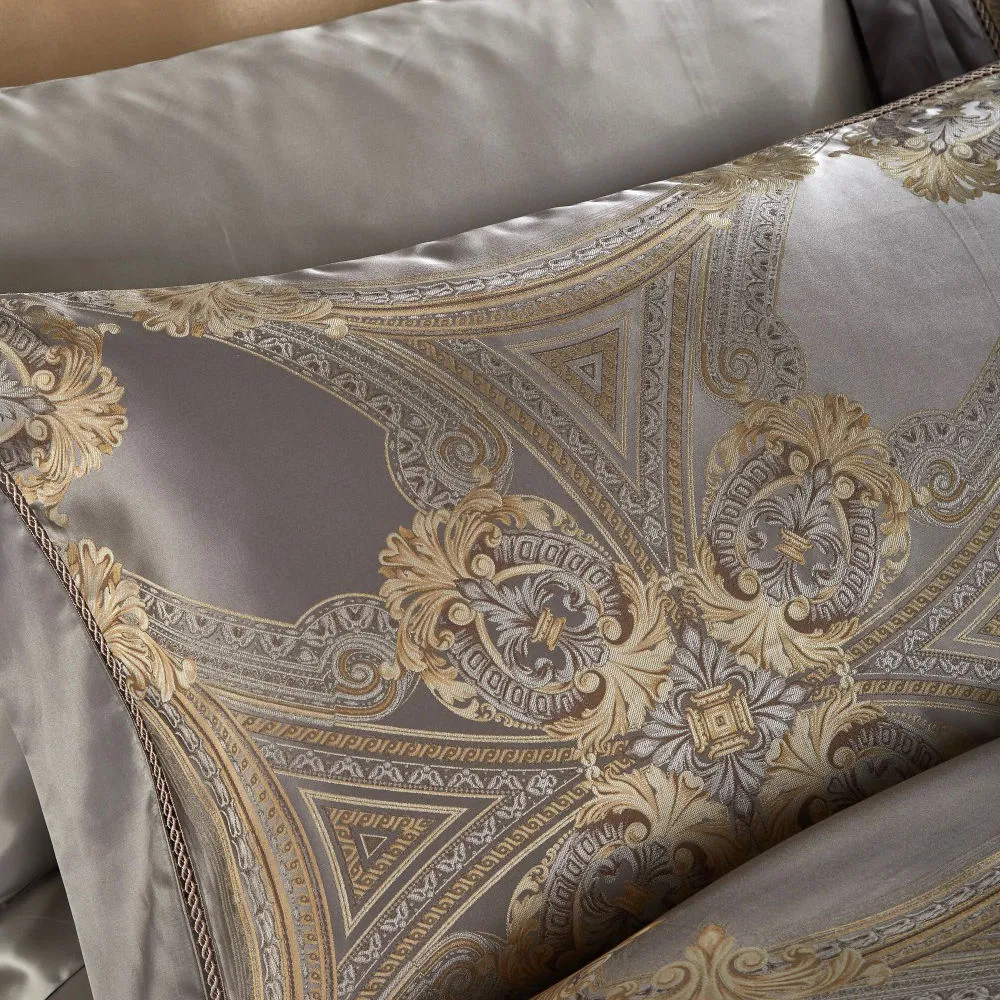 Top Luxury Royal Home Textile Grey Yarn-Dyed Comforter Quilt 100% Mulberry Silk Duvet Cover Four-Piece Coverlets King Size Bed Flat Sheet Pillowcase Bedding Set