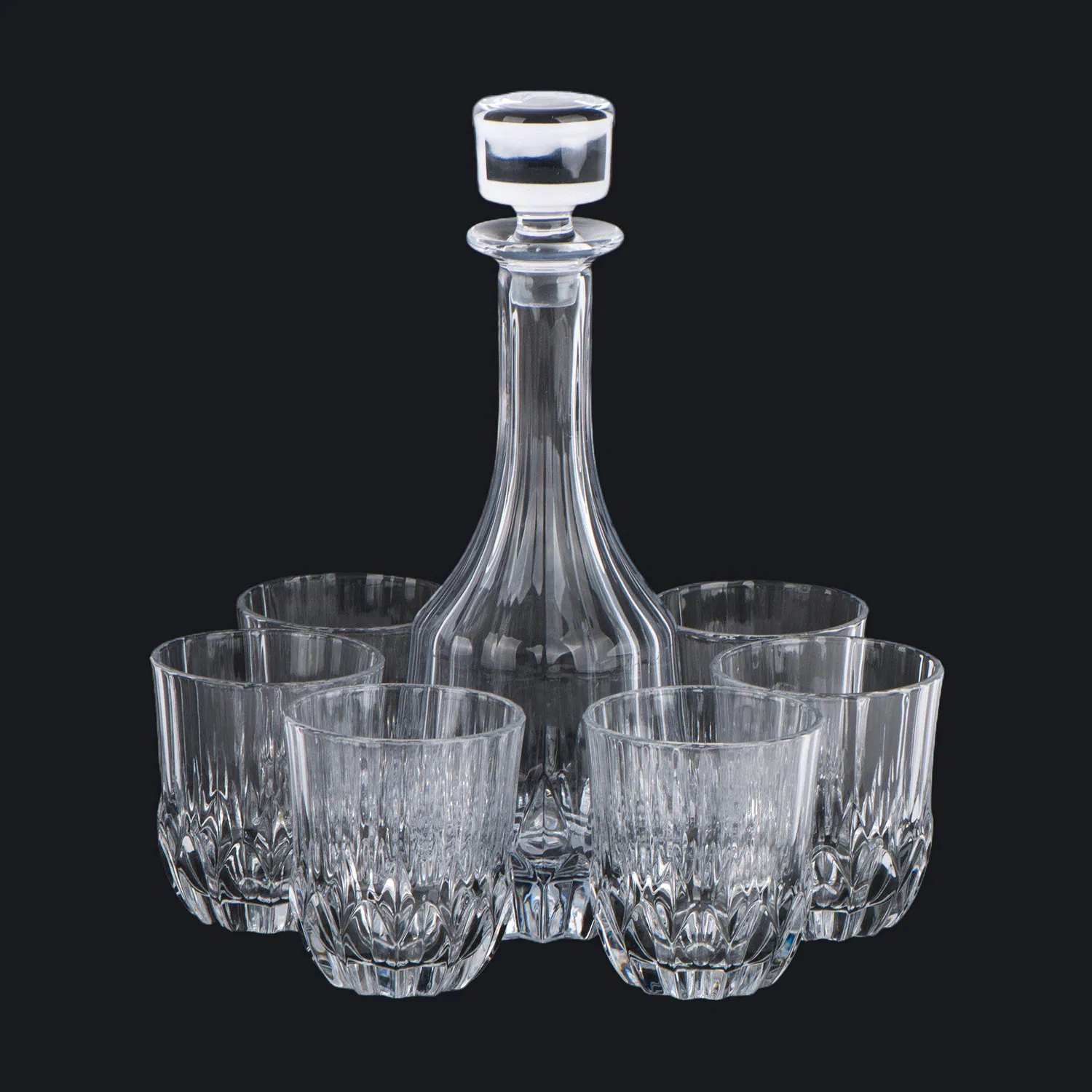 Tall Glass Wine Bottle with Embossed Design Glass Cup Set for Wine Storage