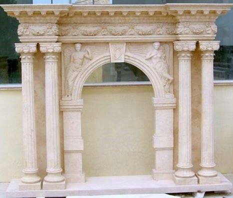 UK Style Arch Openning Green Marble Column Fireplace Mantel