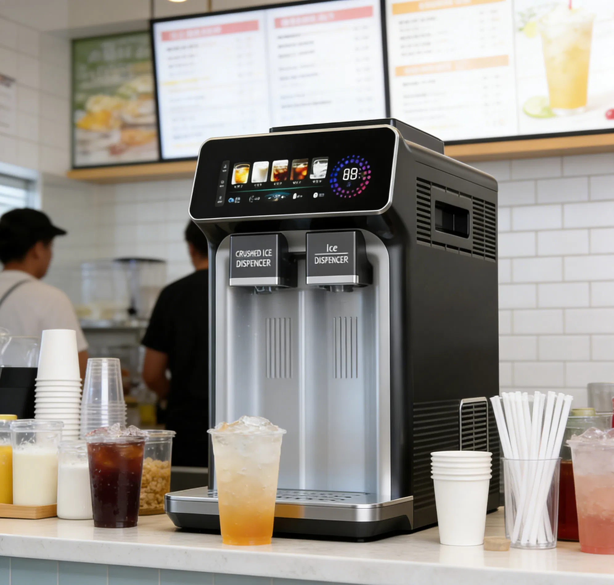 Compact Ice Maker with Flake Ice and Cold Water Dispenser