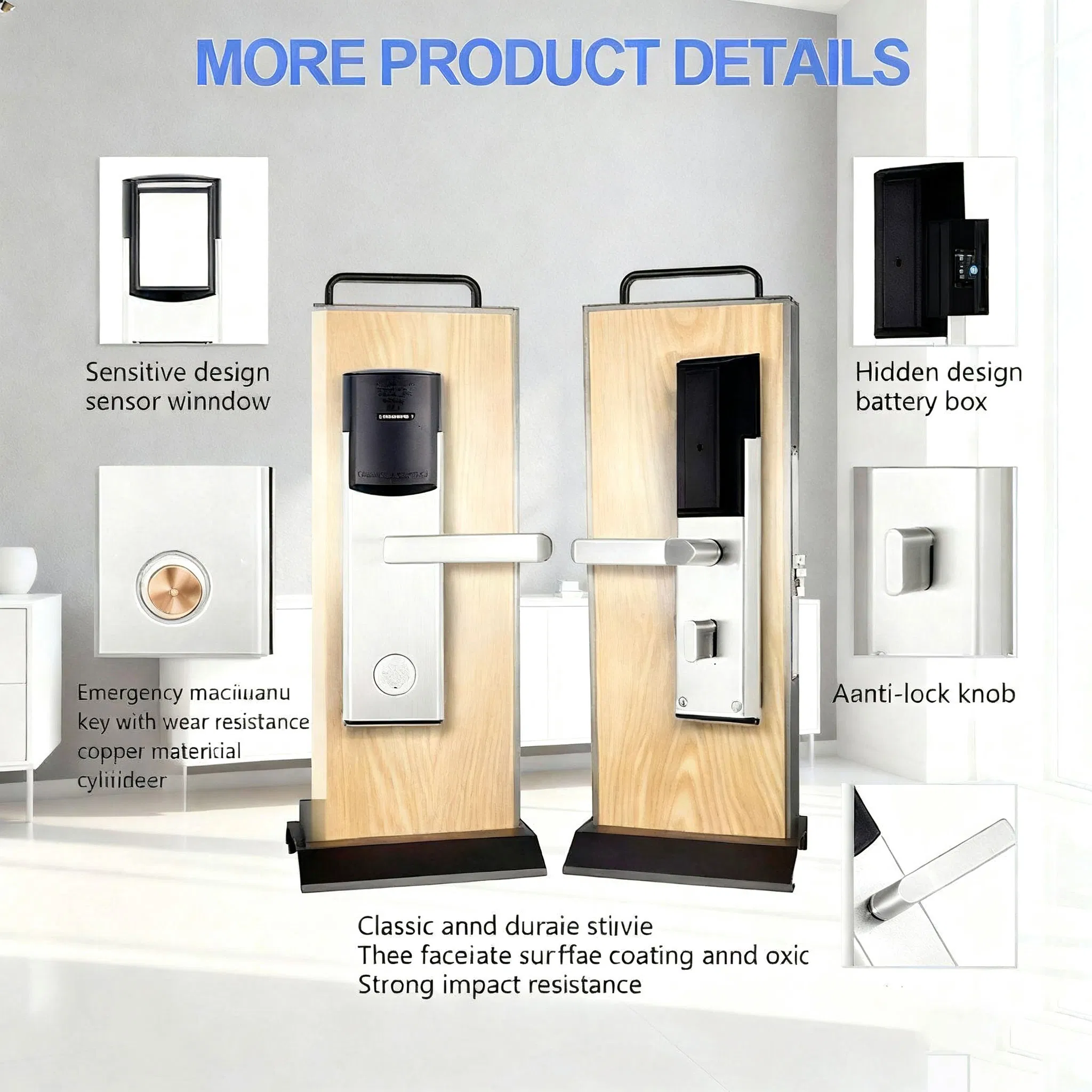 Stainless Steel High Quality Hotel Locks Stainless Steel CE Certificate Fireproof Bedroom Indoor Handle Indoor 5 Star Hotel BLE Apartment Locks