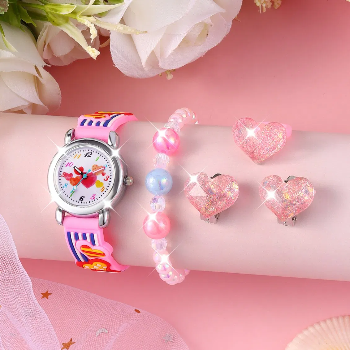 Cartoon Heart Watch Pink Cute Gifts for Girls