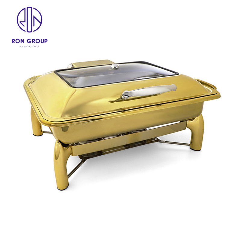 Factory Price Buffet Stove Hydraulic Pressure All Gold Rectangle Food Warmer Electric Ues Fuel Use Chafing Dish